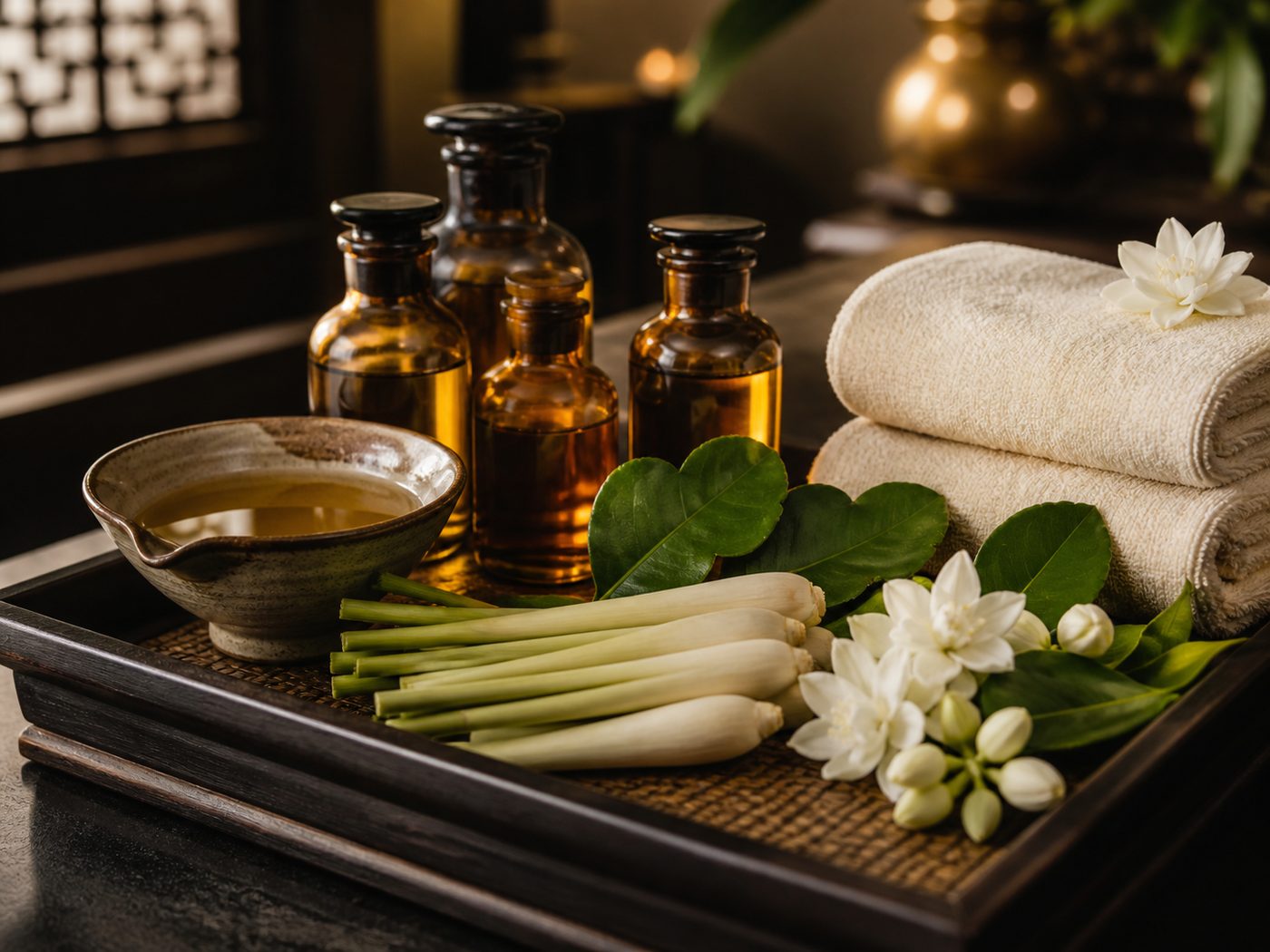 Huiles de massage naturelles, citronnelle et fleurs de jasmin