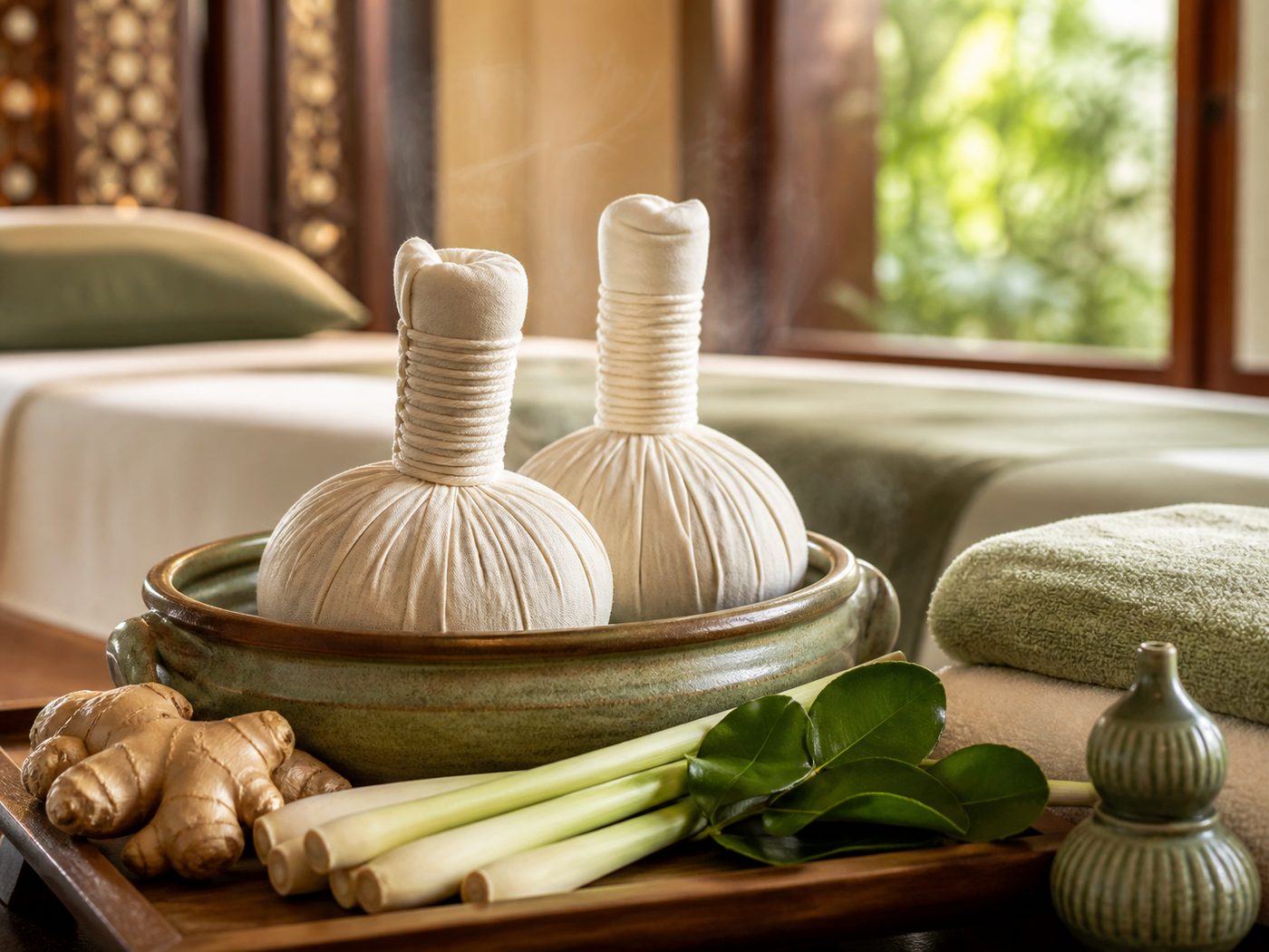 Compresses thaïlandaises aux herbes, gingembre et citronnelle